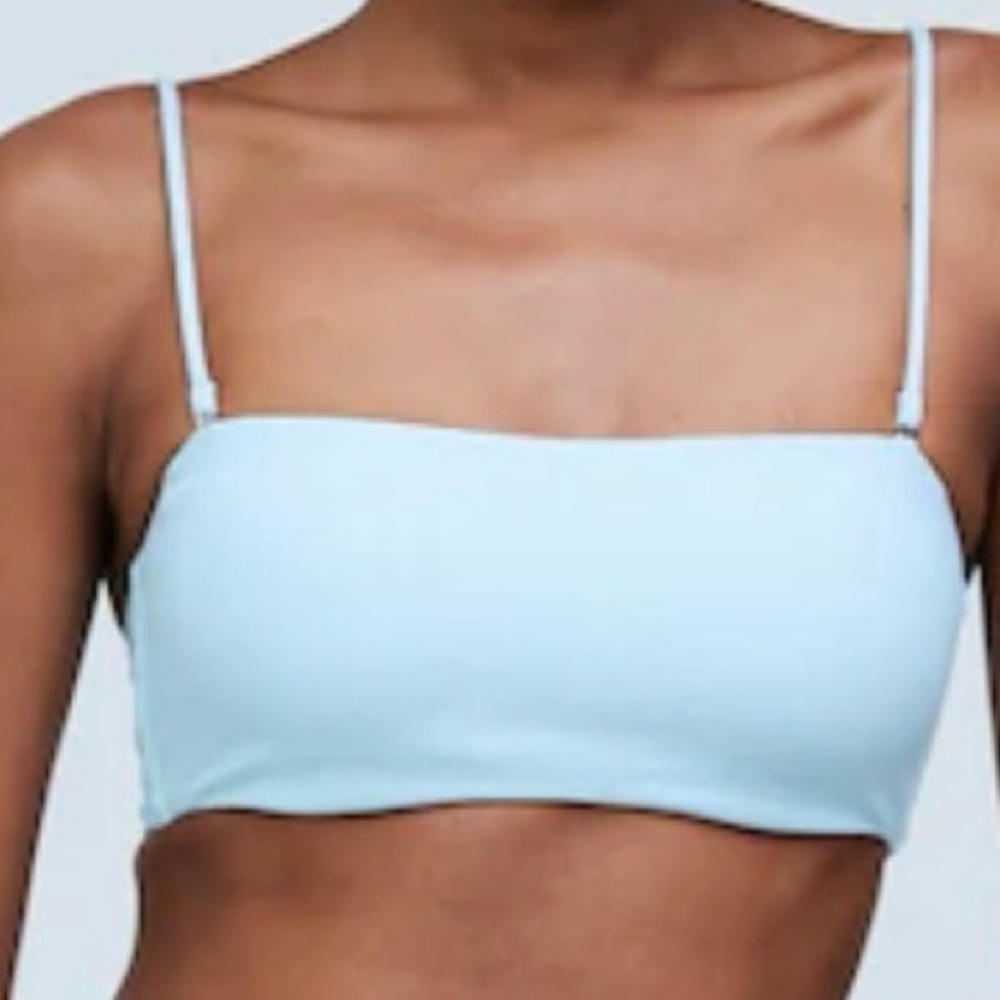 Madewell Women's Spaghetti-Strap Bandeau Bikini Top Blue Heron S